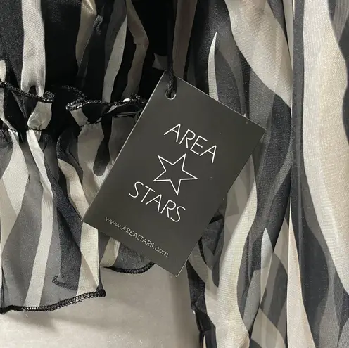 Area Stars New Zebra Print Ruffle Long Sleeve Crop Top Black Multi Size Medium