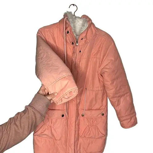 Unbranded Peach Parka Jacket Women's Size Large Long Sleeve Full Zip Snap Button