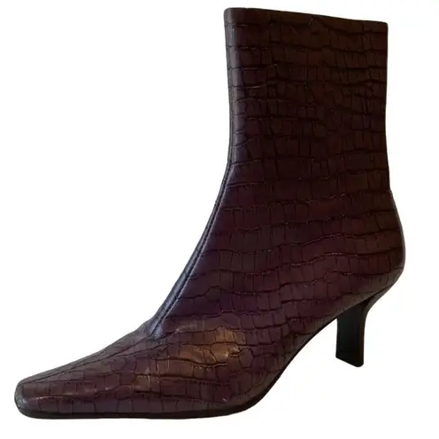 Nine West  Vintage Y2K Maximalist Purple Croc Embossed Square Toe Booties SZ 8.