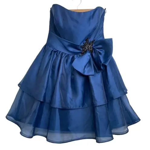 Blue Short Formal Dress Size 12 Corset Top Fit & Flair Layer Skirt Noir Lazaro