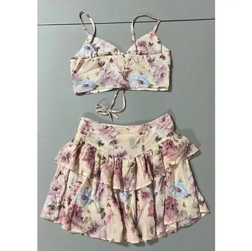 Pastel Pink Floral Fairy Crop Top and Mini Skirt Coords Matching Set Size S 🌷