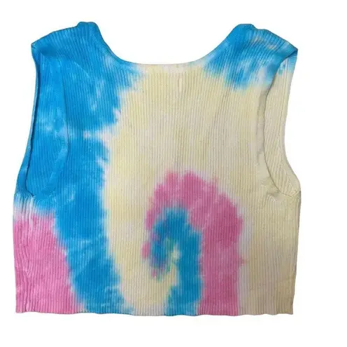 Women’s Jolie and Joy pink blue yellow tie dye cropped tank top Size L