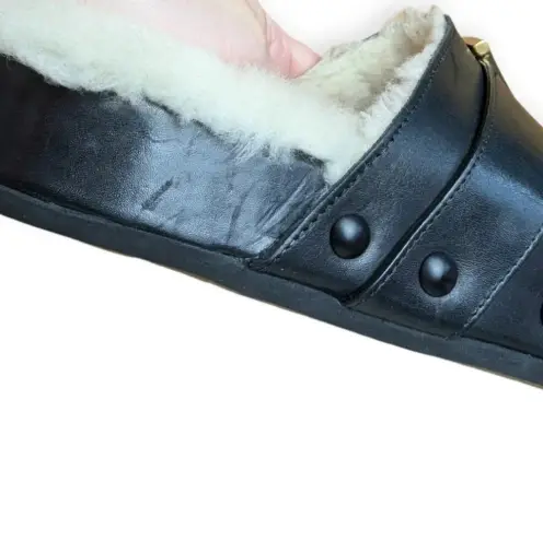Chloé Leather Mules Black Size 6 Shearling Slip-On Designer Luxury