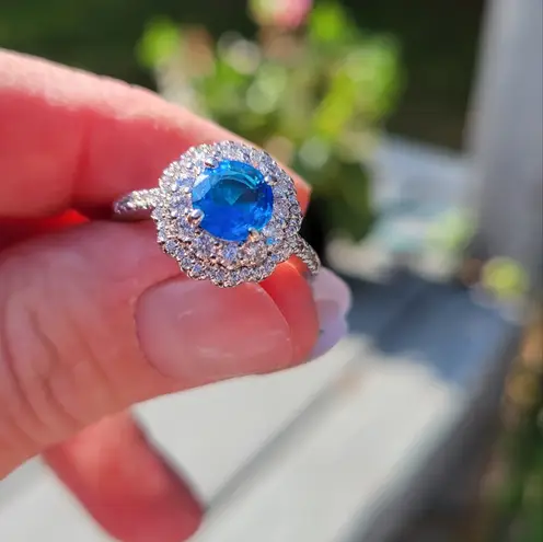 Boutique Sapphire Diamond Ring | Platinum Plated 925 Sterling Silver Size 8