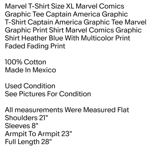 T-Shirt Size XL Marvel Comics Graphic Tee Captain America Graphic T-Shirt By Mad Engine