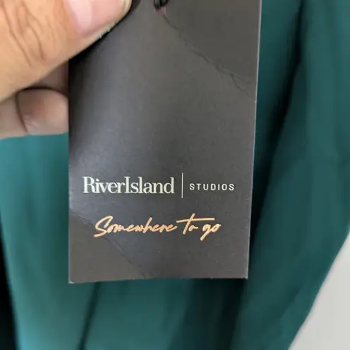 River Island Green Pleated Wide Leg Trousers Nwt Sz 6