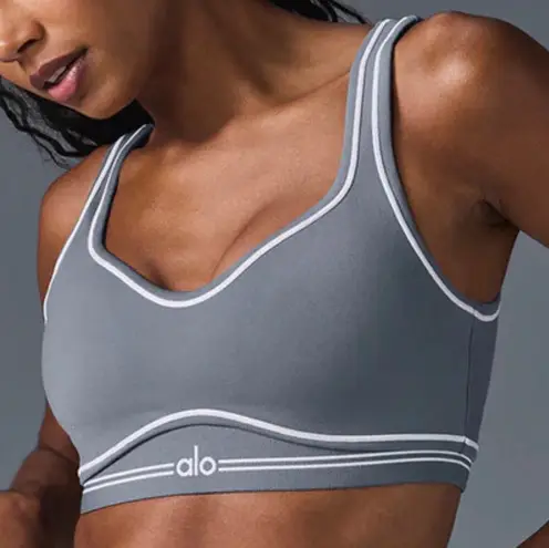 Alo Yoga Airbrush Heart Throb Bra Steel Grey XS