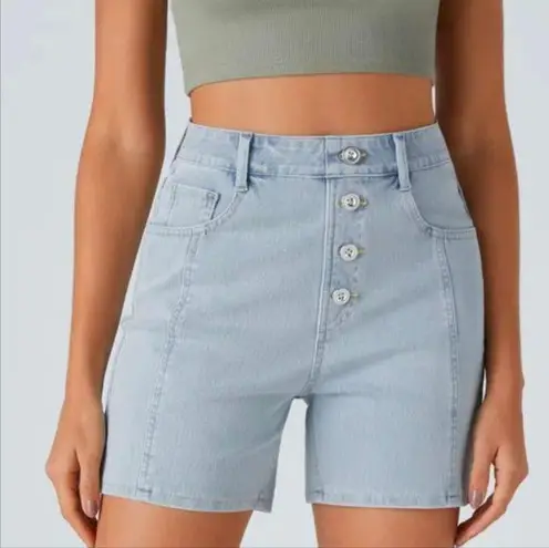 Halara  Flex High Waisted Decorative Button Denim Shorts Size XL - Image 1