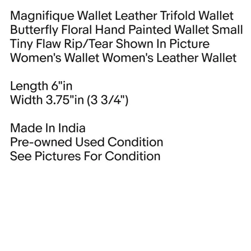 Magnifique Wallet Leather Trifold Wallet Butterfly Floral Hand Painted Wallet Green