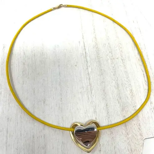 Solid 14K two tone genuine gold floating heart necklace
