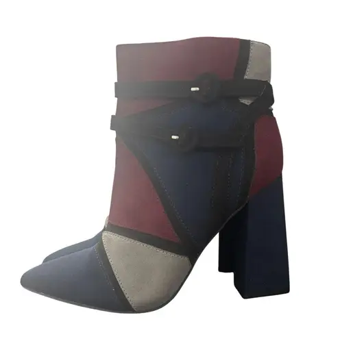 JustFab Adler Women's US 7 Ankle Boots Block Heel Color Strap Buckle Pointed Toe Blue