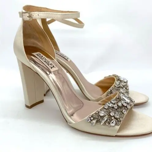 Badgley Mischka Women's Barby Ivory Satin Embellished Heels 8.5