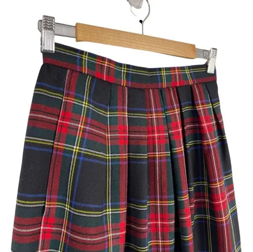 Lands'End VTG  Dark Academia Pleated Red Black Green Tartan Plaid Skirt 100% Wool