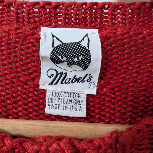 Vintage Mabel's Knit Pocket Cat Cardigan Red/Black Red Size undefined