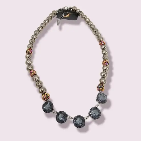 Avenue Metallic pearls iridescent balls Smokey gray rhinestone necklace