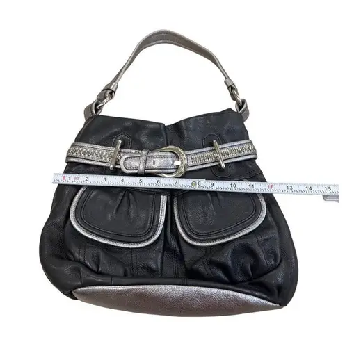 B Makowsky B. Makowsky Womens Black & Silver Leather Hobo Handbag Purse SKU 7813