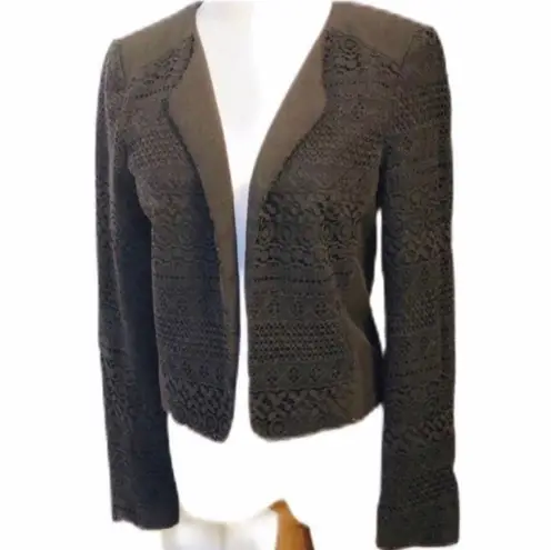 Nordstrom Elodie Black Lace Open Front Blazer Jacket Crop M