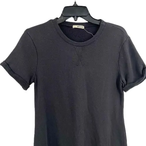 LA Made Black Short Sleeve Crew Neck Sweatshirt Dress With Pockets Knee Length