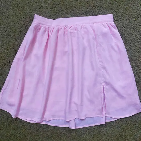 Medium Pastel Pink Lined Lightweight Side Slit Zip Up Short Mini Circle Skirt