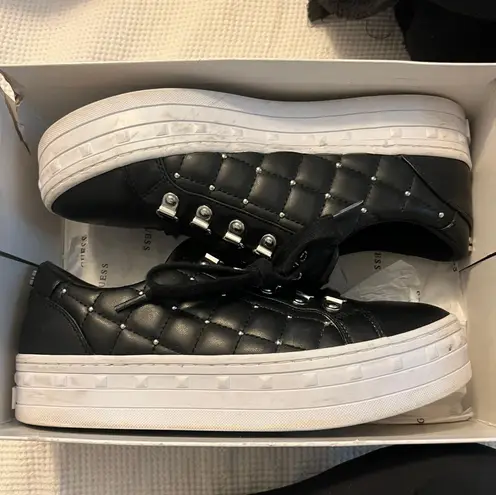 GUESS Black Leather Quilted Sneakers