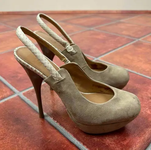 L.A.M.B. Suede Leather Slingback Peep Toe Heels Size 7M