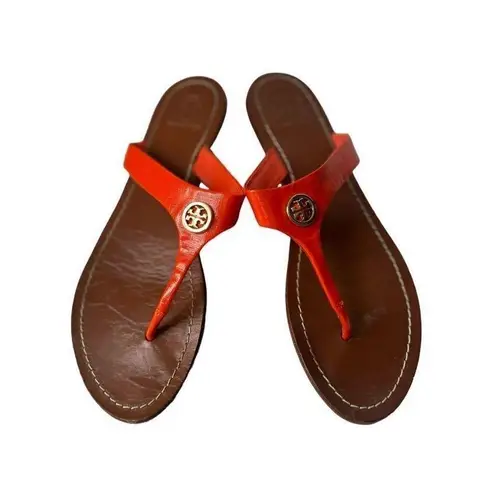Tory Burch  orange patent leather flip flop sandals size 8.5m womens - Image 1