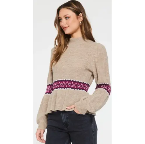 Dear John Felicia Peplum Tan Long Sleeve Fall Sweater