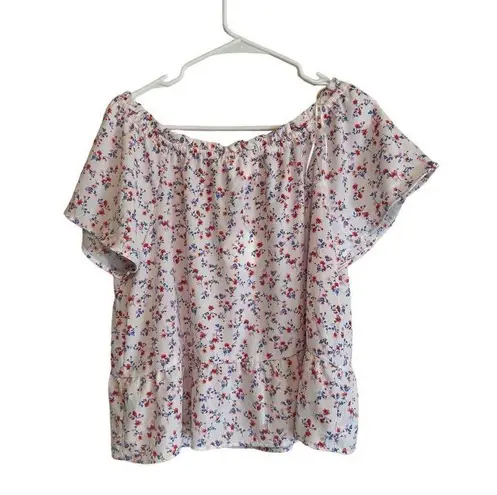 Hippie Rose  Women Boho Top Size L White‎ Floral Short Sleeve NWT