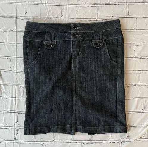 Boom Boom Jeans Grey Mini Denim Skirt Jean Dark Wash Low Rise Women’s M Preppy