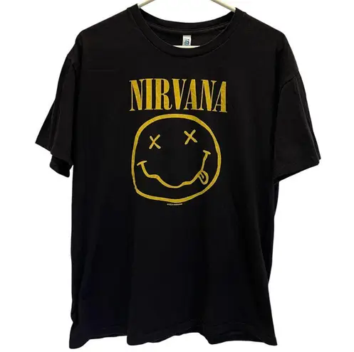 Nirvana T Shirt Size L Smiley Face Kurt Cobain Band Tee 2021 Black Size L