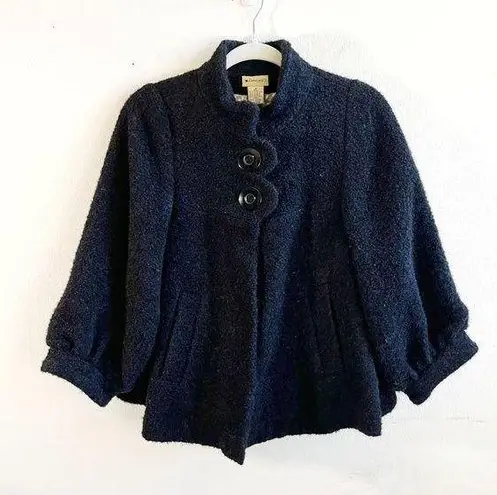 Elevenses Anthropologie Jacket Black Stand Alone Nubby Wool Puff Sleeve Sz 8 EUC