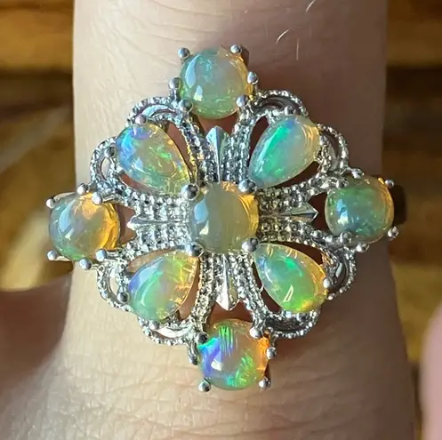 Natural Honey Opal Cocktail Ring Size 9 Silver