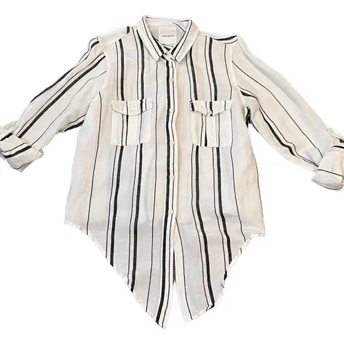 Thread and Supply  button down shirt blouse size large high low white black