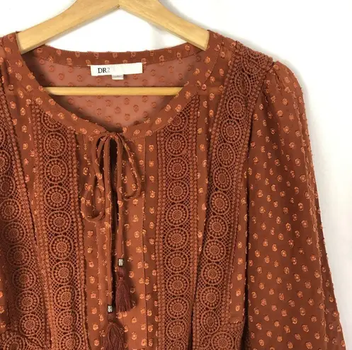 Daniel Rainn DR2 Orange Swiss Dot Boho Long Sleeve Blouse S