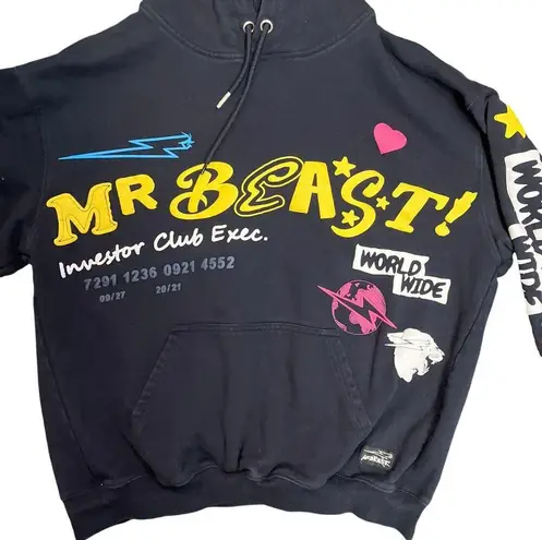 Mr. Beast Investor Club World Wide Black Graphic Hoodie Size Large