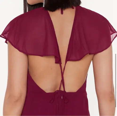 Nasty Gal Wrap Back Ruffle Sleeve Maxi Dress in Burgundy - 4