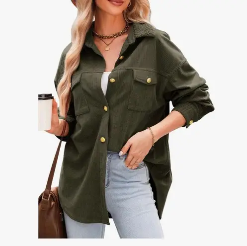 Dokotoo Womens Corduroy Shirts Casual Button Down Blouses Long Sleeve Oversized Tops with Pockets