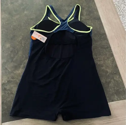 Boyleg Racerback One Piece Swimsuit Athletic Full Coverage Swimwear Lap Swimmin Black Size L