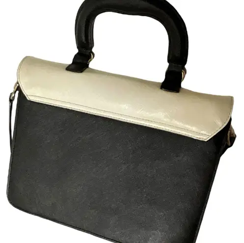 Raoul cross grain black cream contrast top handle crossbody bag