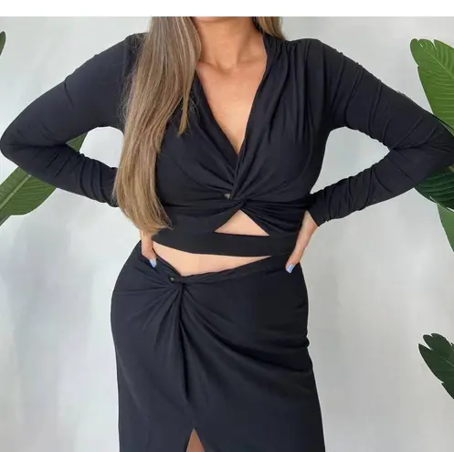 Bobi NWT Front Knot Crop Top SMALL Earth Brown Long Sleeve Jersey Knit Casual