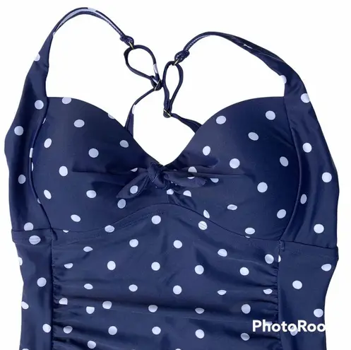 Kona Sol Swimsuit One Piece Size Medium 8-10 Polka Dot Navy And White Retro NWT