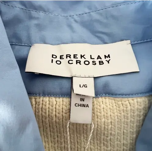 Derek Lam NEW 10 Crosby Paige Knit Vest & Shirt Top Overlay Set Blue Ivory Large