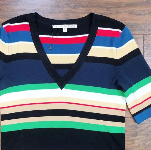 Veronica Beard • Myra Striped Pullover Sweater Multi short sleeve v neck knit
