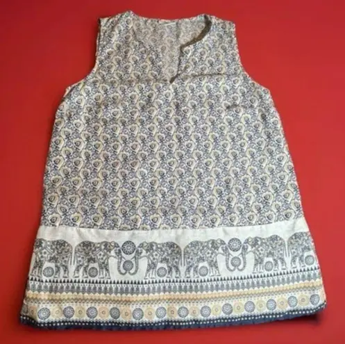 J Jill Linen womans PS Elephant Print Sleeveless Tunic Top Coastal Boho Tank Blue Size undefined