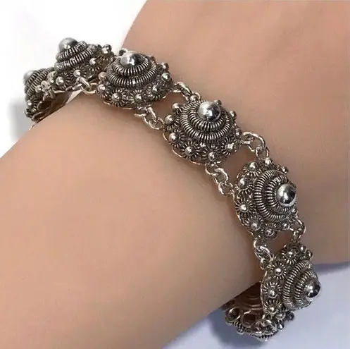 COLLECTIBLE 1940βs A. HEIKOOP CANNETILLE ROSETTE FILIGREE 835 SILVER BRACELET