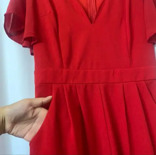 SheIn Solid Red Plunge Neckline Romper Barbie Jumpsuit Flutter Sleeves Size Small