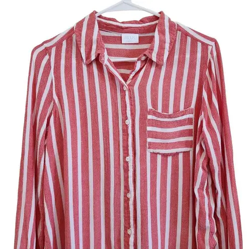 Abound  Urban Outfitters Striped Coral Pink Button Up Long Sleeve Shirt Top Small