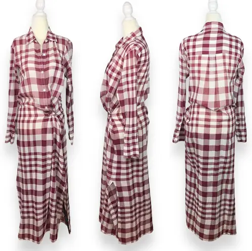 Theory Jinniefield Wrap-Effect Plaid Cotton Maxi Dress