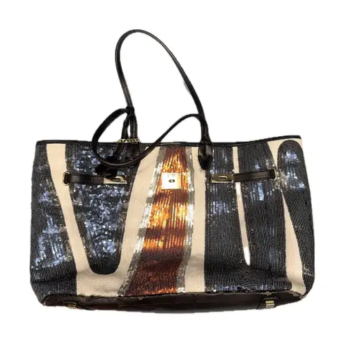 V°73 Sequin Embellished Tote Bag Purse Handbag Designer Glam Party Black