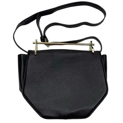 Black Faux Leather Structured Metal Handle Purse